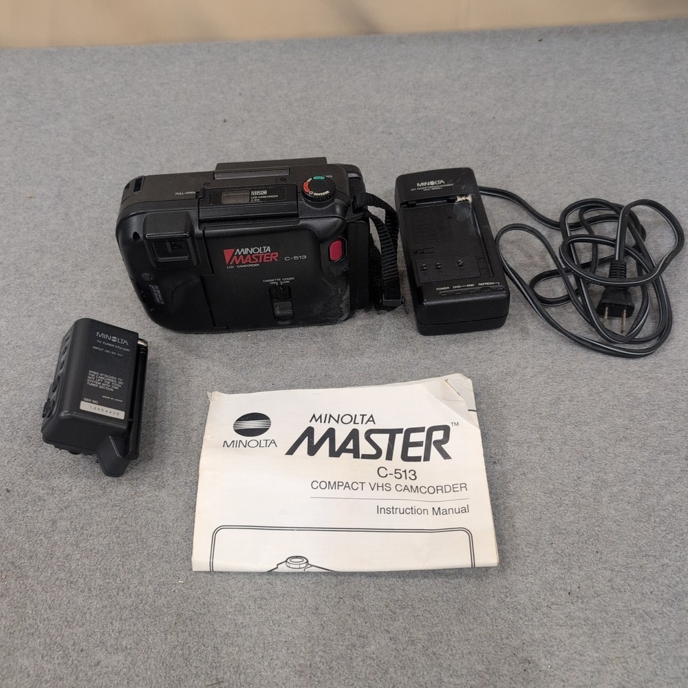 Minolta Master C-513 Compact VHS Camcorder VTU-500 Tuner Charger Manual Bundle - Picture 2 of 12
